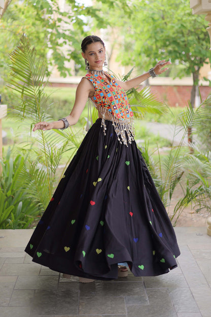 Prem Kutchi Black Kora Cotton Lehenga Set