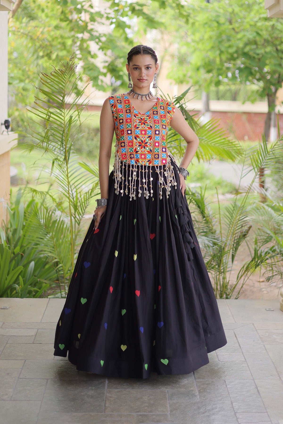Prem Kutchi Black Kora Cotton Lehenga Set