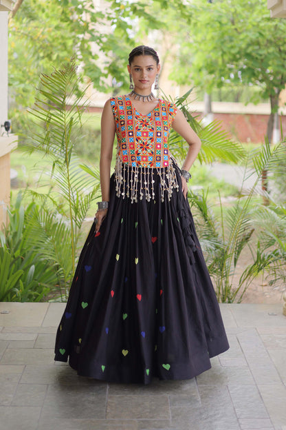 Prem Kutchi Black Kora Cotton Lehenga Set
