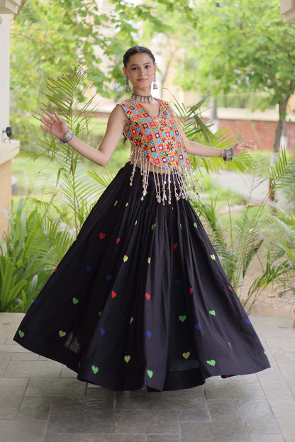 Prem Kutchi Black Kora Cotton Lehenga Set