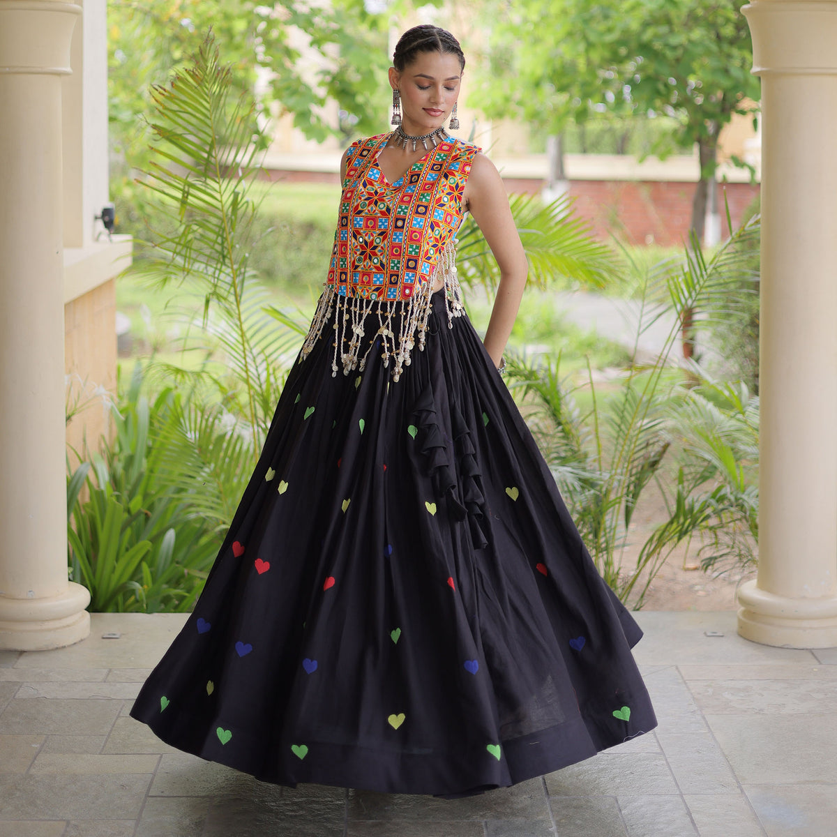 Prem Kutchi Black Kora Cotton Lehenga Set