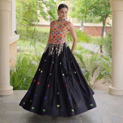 Prem Kutchi Black Kora Cotton Lehenga Set