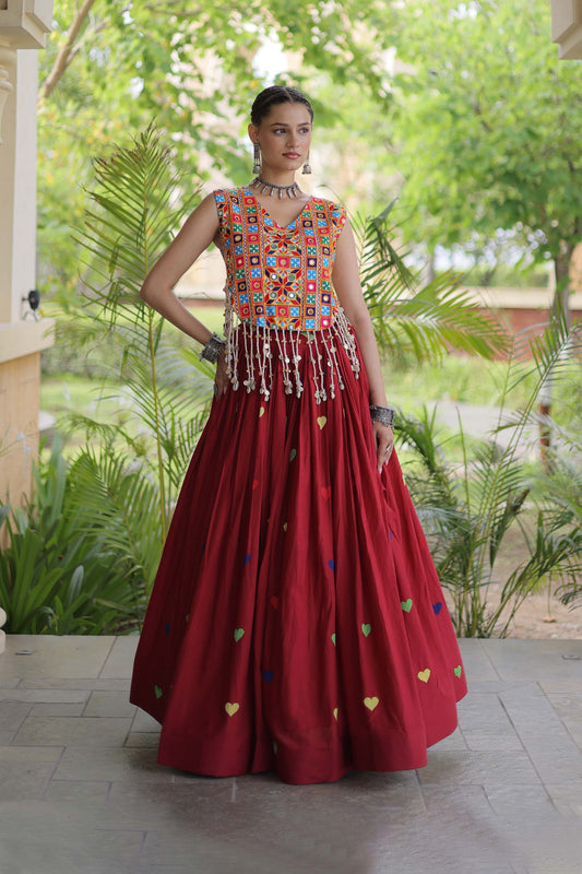 Prem Kutchi Maroon Kora Cotton Lehenga Set