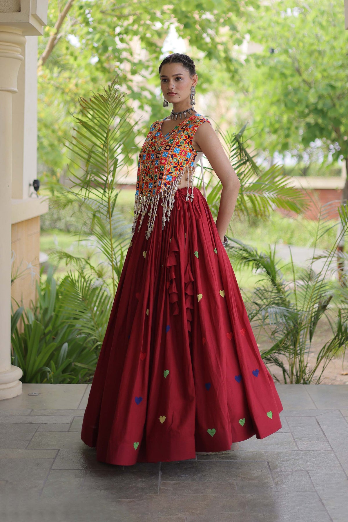 Prem Kutchi Maroon Kora Cotton Lehenga Set