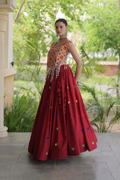 Prem Kutchi Maroon Kora Cotton Lehenga Set