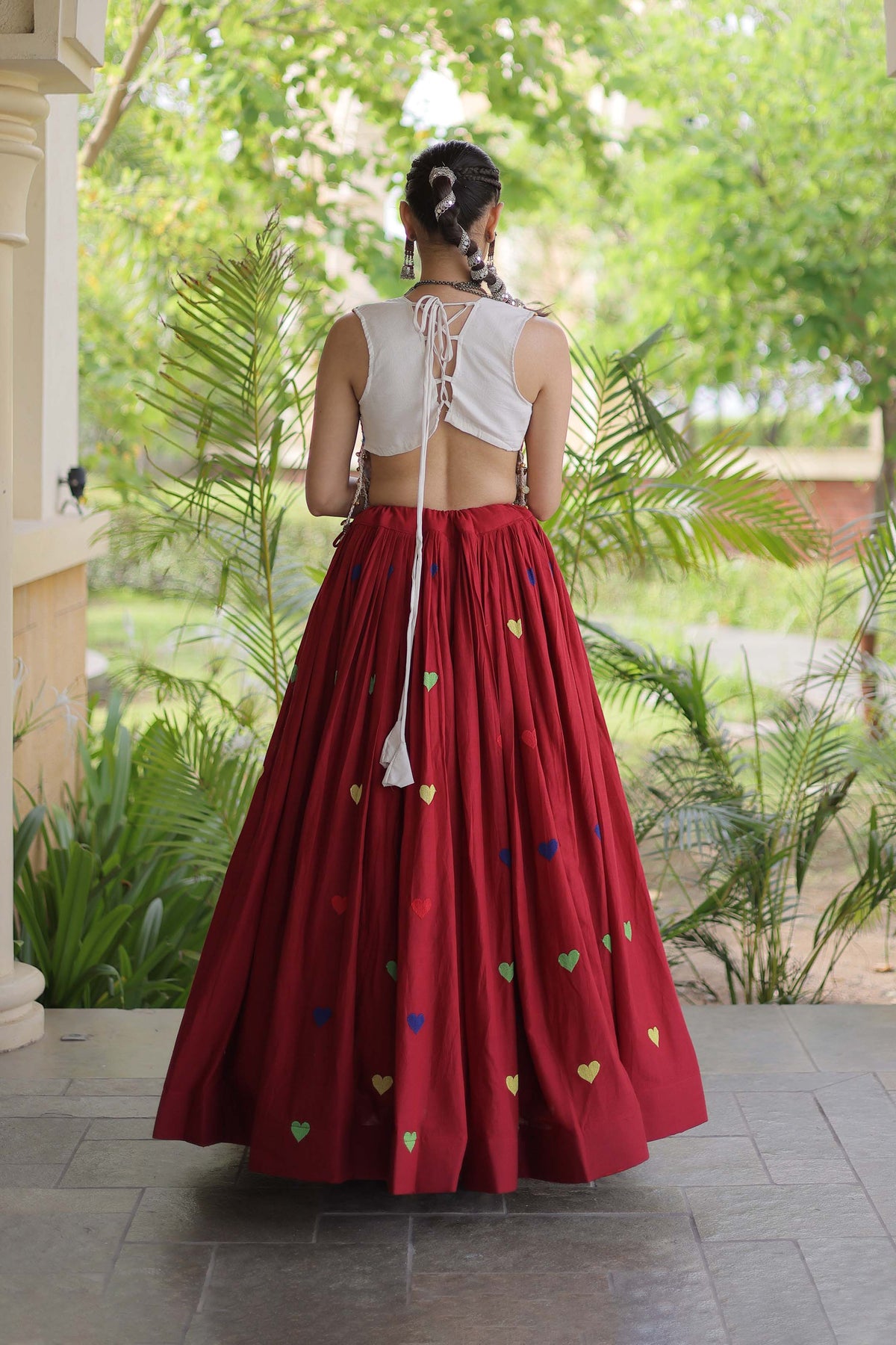 Prem Kutchi Maroon Kora Cotton Lehenga Set