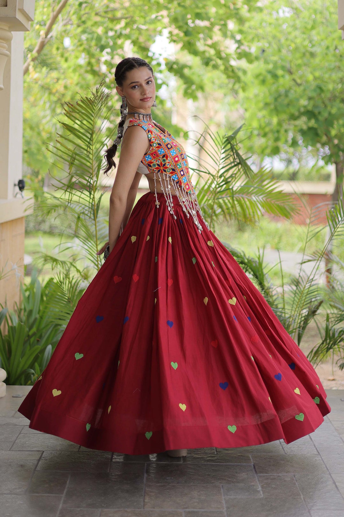Prem Kutchi Maroon Kora Cotton Lehenga Set