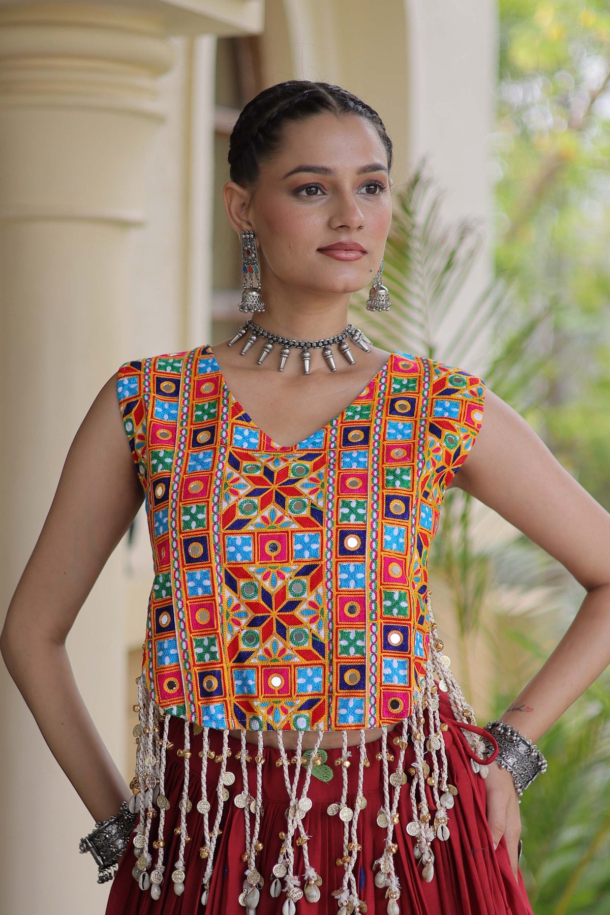 Prem Kutchi Maroon Kora Cotton Lehenga Set