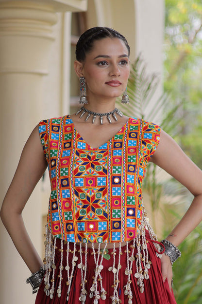 Prem Kutchi Maroon Kora Cotton Lehenga Set