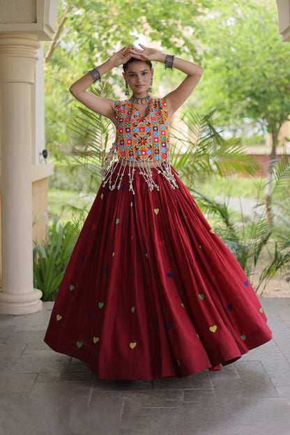 Prem Kutchi Maroon Kora Cotton Lehenga Set