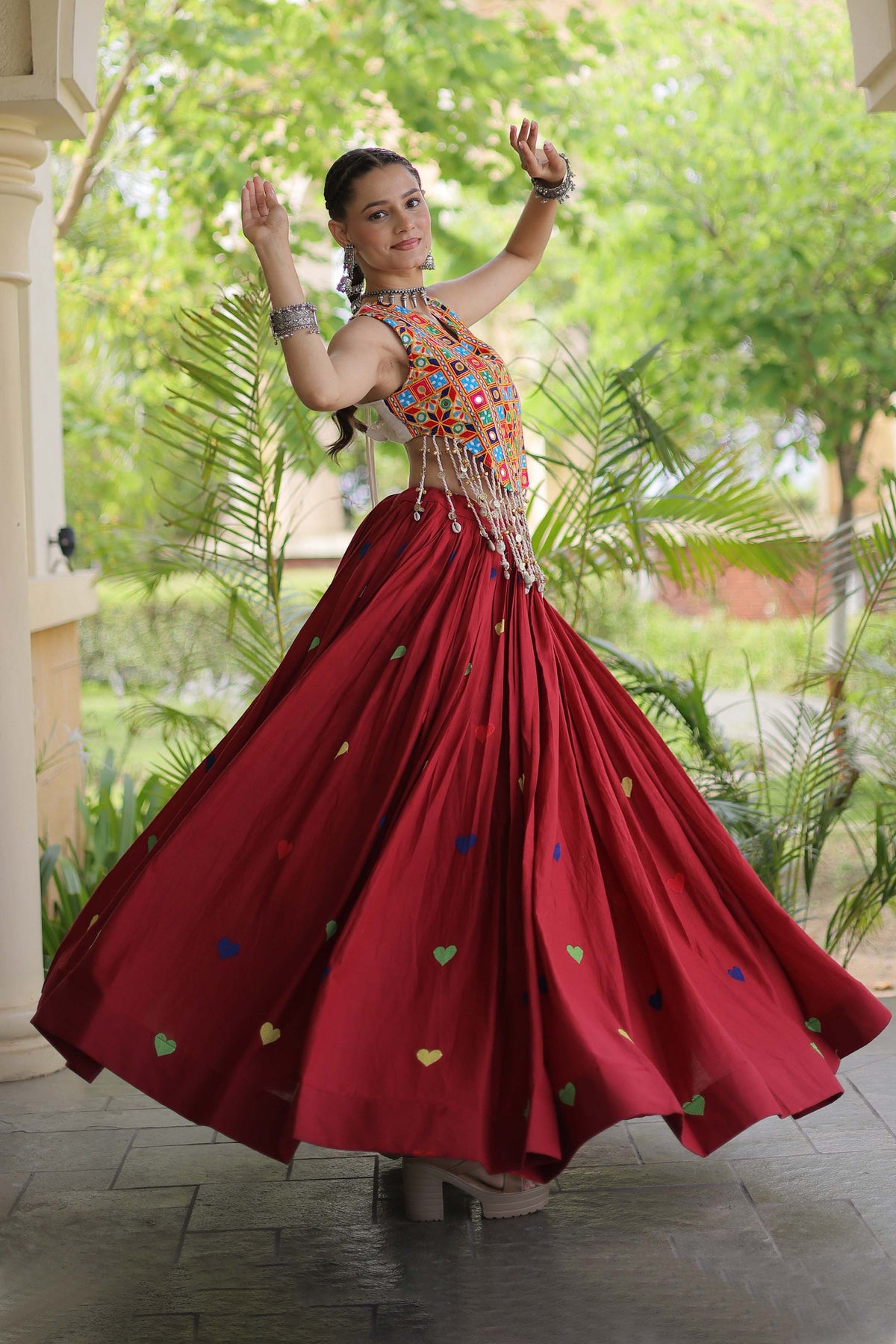 Prem Kutchi Maroon Kora Cotton Lehenga Set
