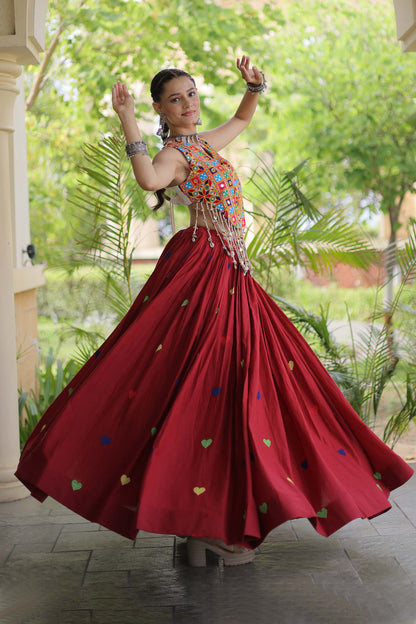 Prem Kutchi Maroon Kora Cotton Lehenga Set