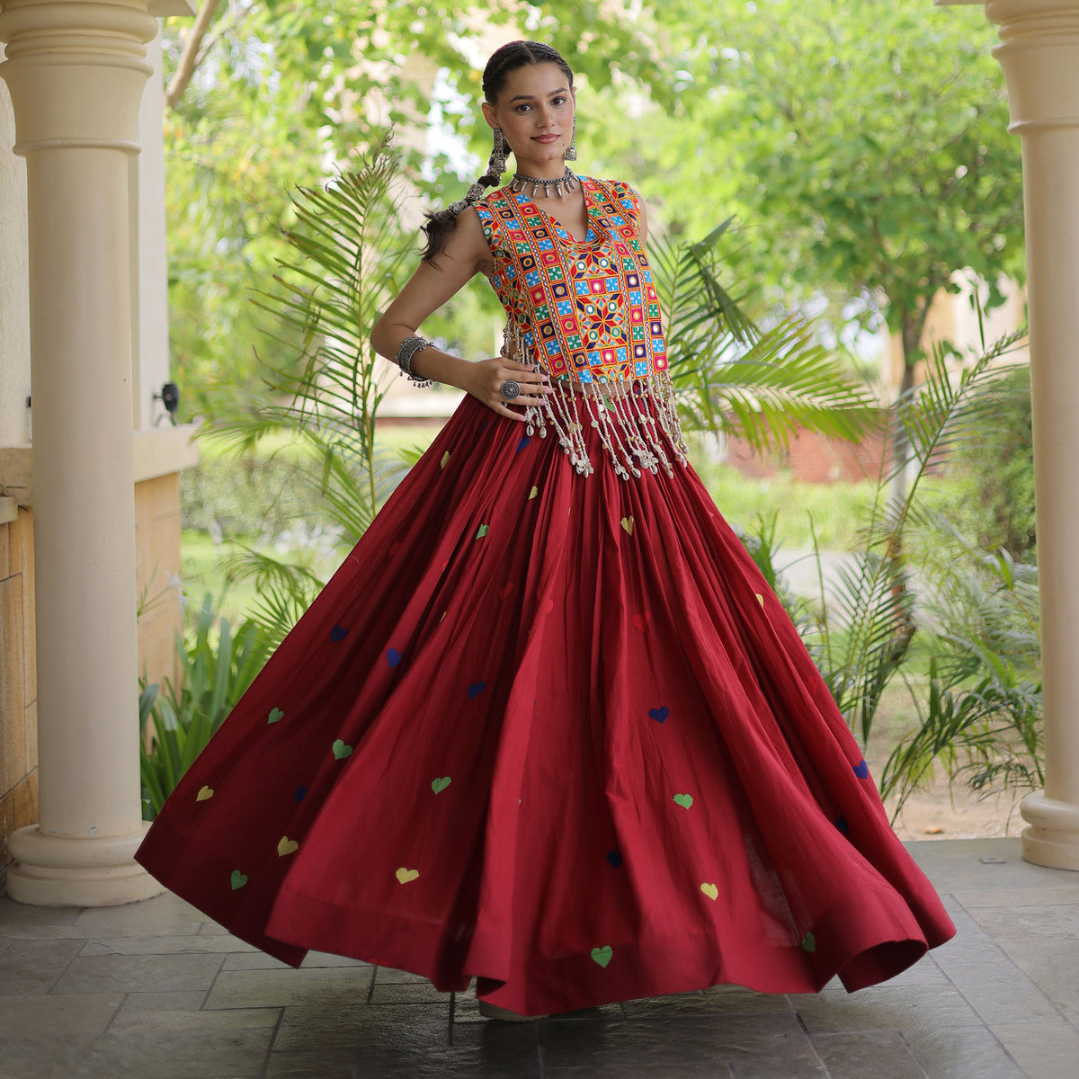 Prem Kutchi Maroon Kora Cotton Lehenga Set