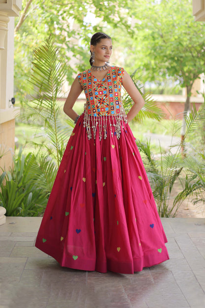 Prem Kutchi Pink Kora Cotton Lehenga Set