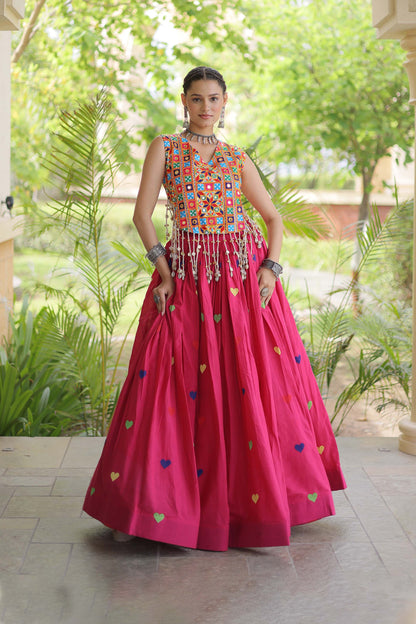 Prem Kutchi Pink Kora Cotton Lehenga Set