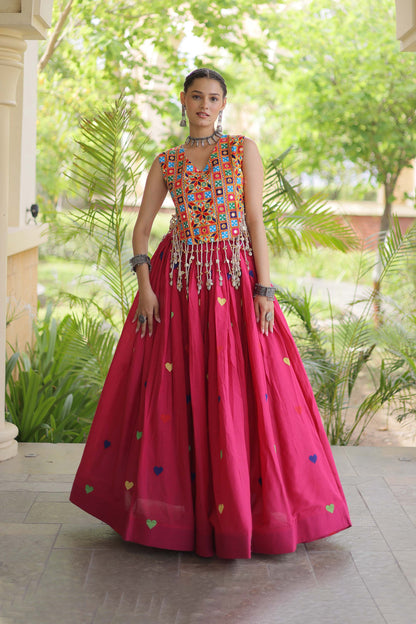 Prem Kutchi Pink Kora Cotton Lehenga Set