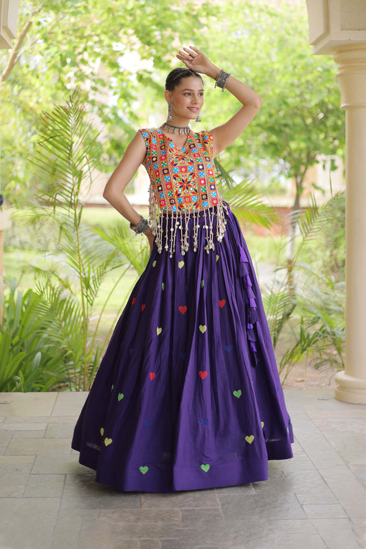 Prem Kutchi Purple Kora Cotton Lehenga Set