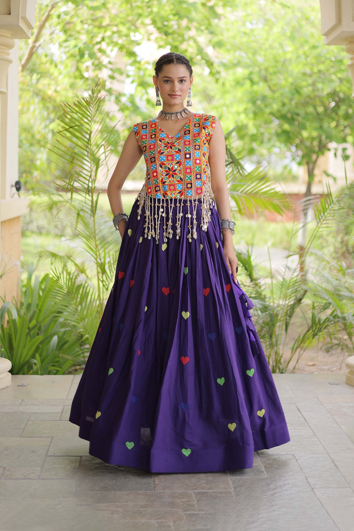Prem Kutchi Purple Kora Cotton Lehenga Set