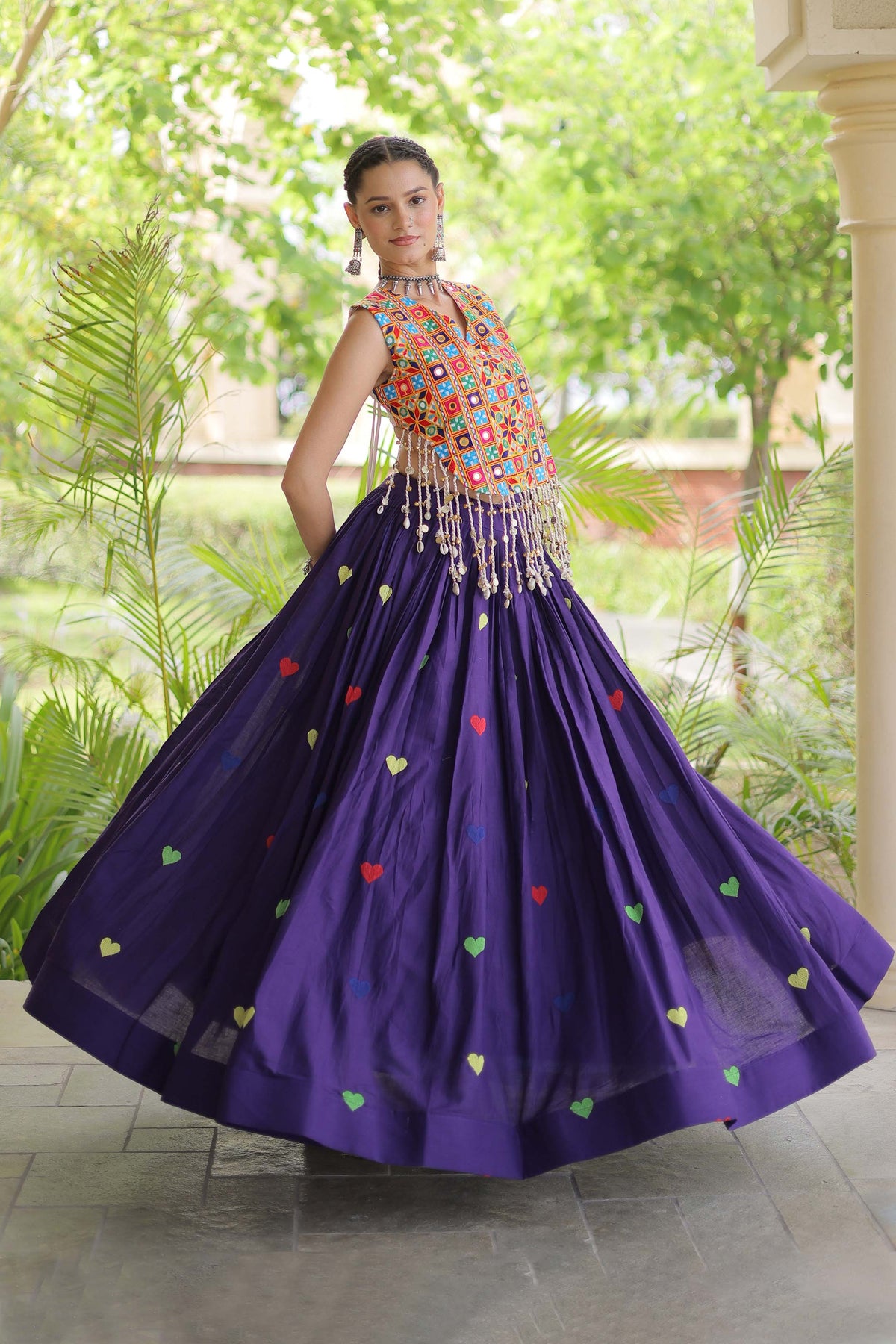 Prem Kutchi Purple Kora Cotton Lehenga Set