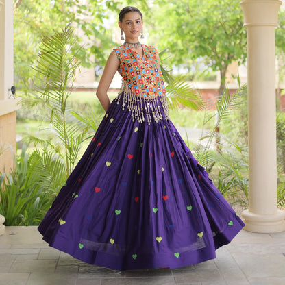 Prem Kutchi Purple Kora Cotton Lehenga Set