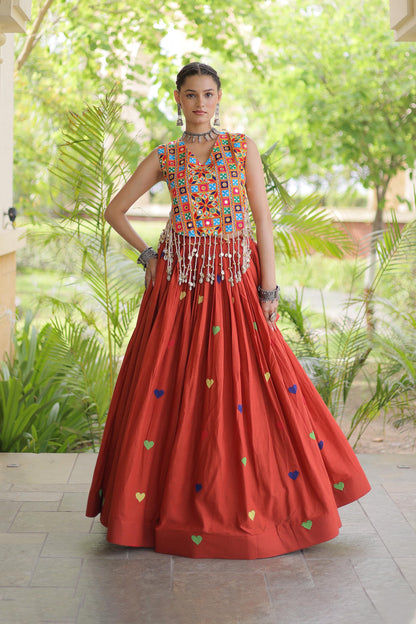 Prem Kutchi Rust Kora Cotton Lehenga Set