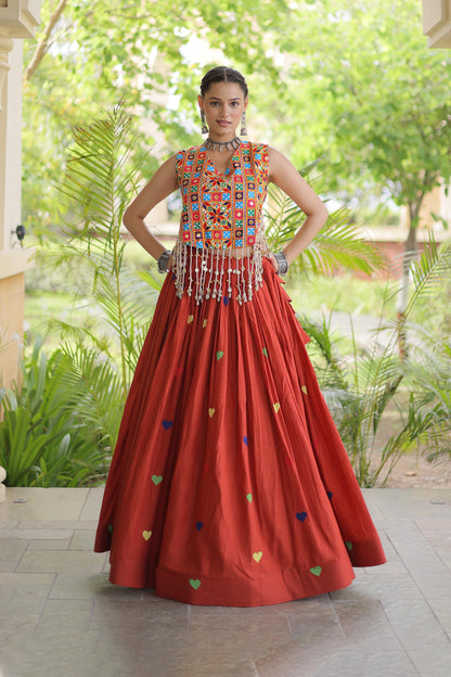 Prem Kutchi Rust Kora Cotton Lehenga Set