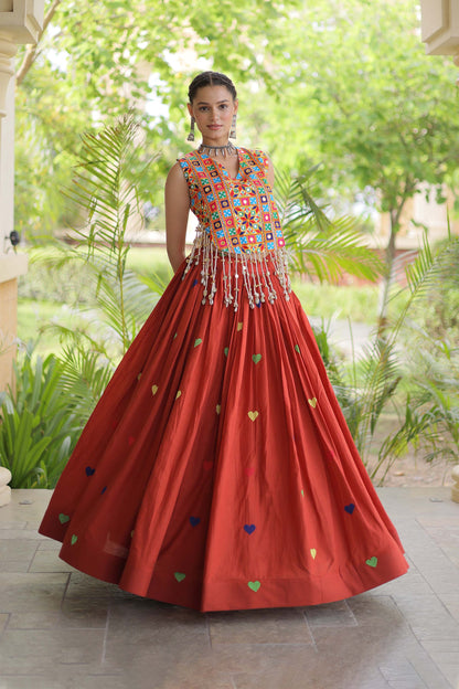Prem Kutchi Rust Kora Cotton Lehenga Set