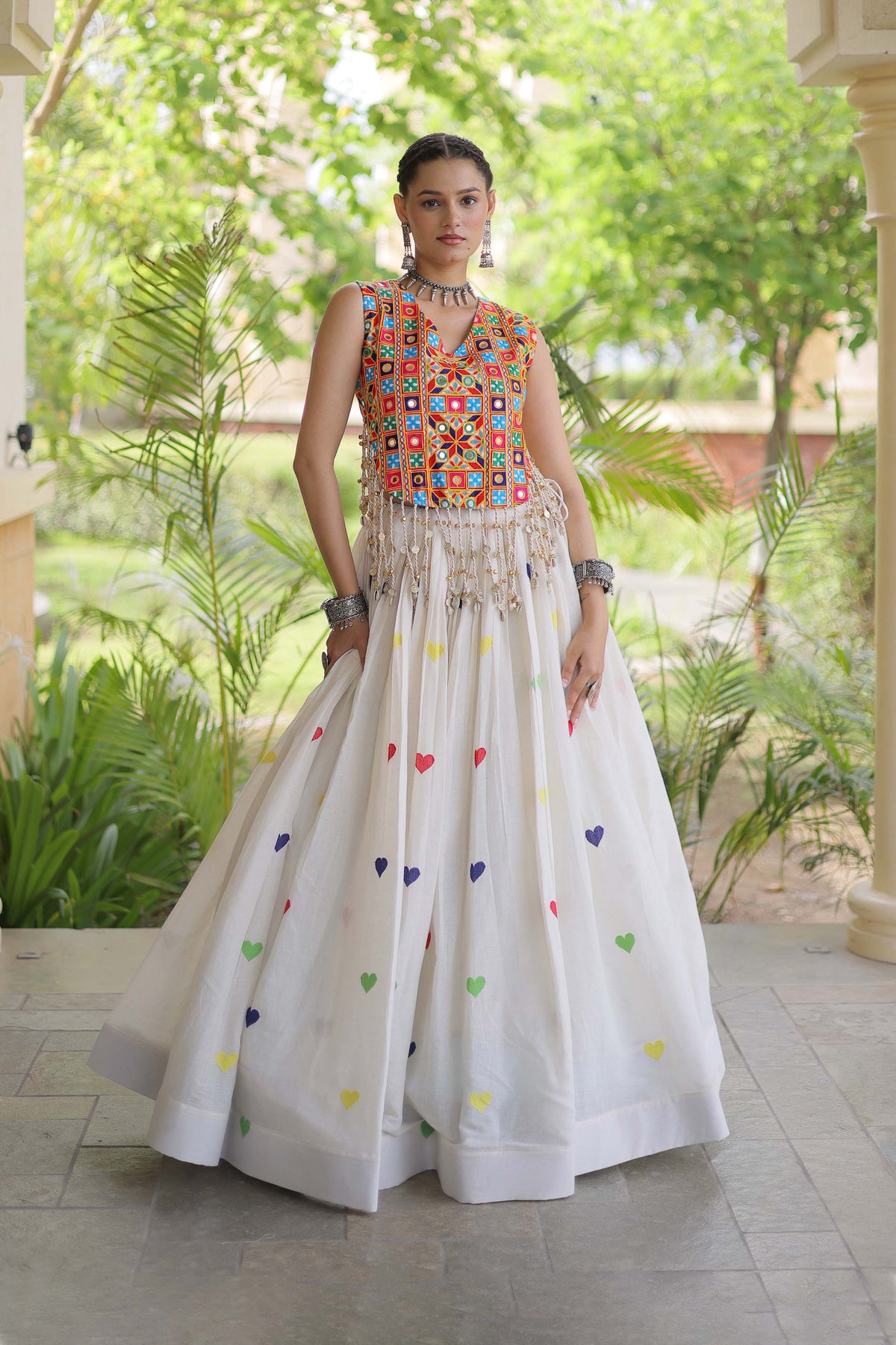 Prem Kutchi White Kora Cotton Lehenga Set