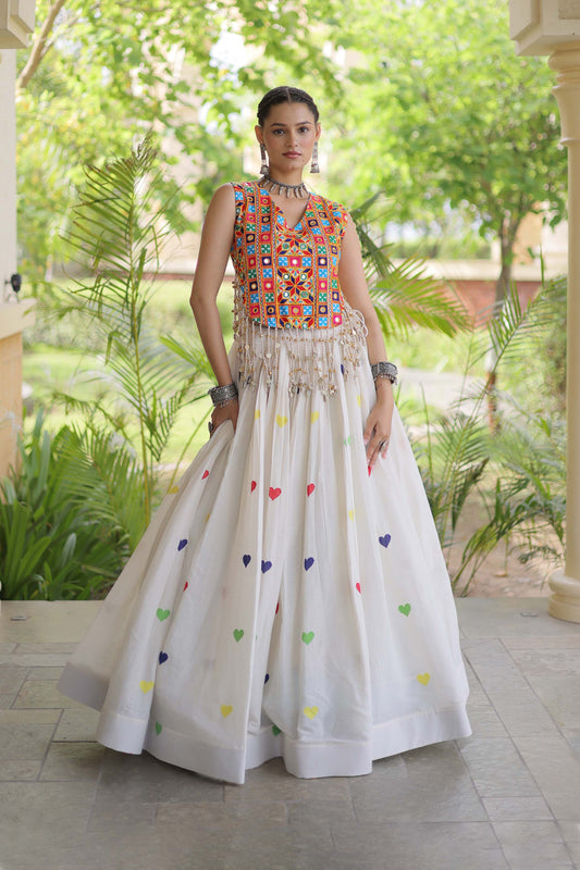 Prem Kutchi White Kora Cotton Lehenga Set