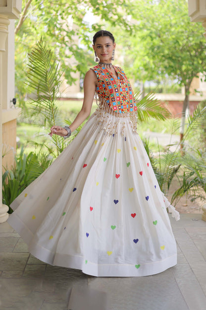 Prem Kutchi White Kora Cotton Lehenga Set