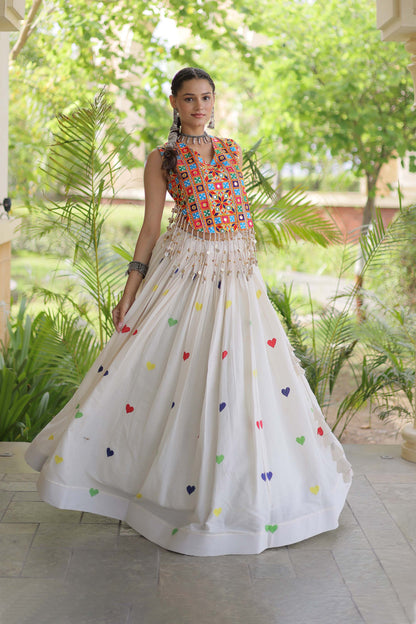 Prem Kutchi White Kora Cotton Lehenga Set