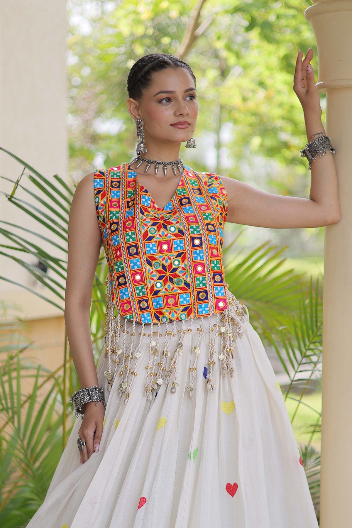 Prem Kutchi White Kora Cotton Lehenga Set