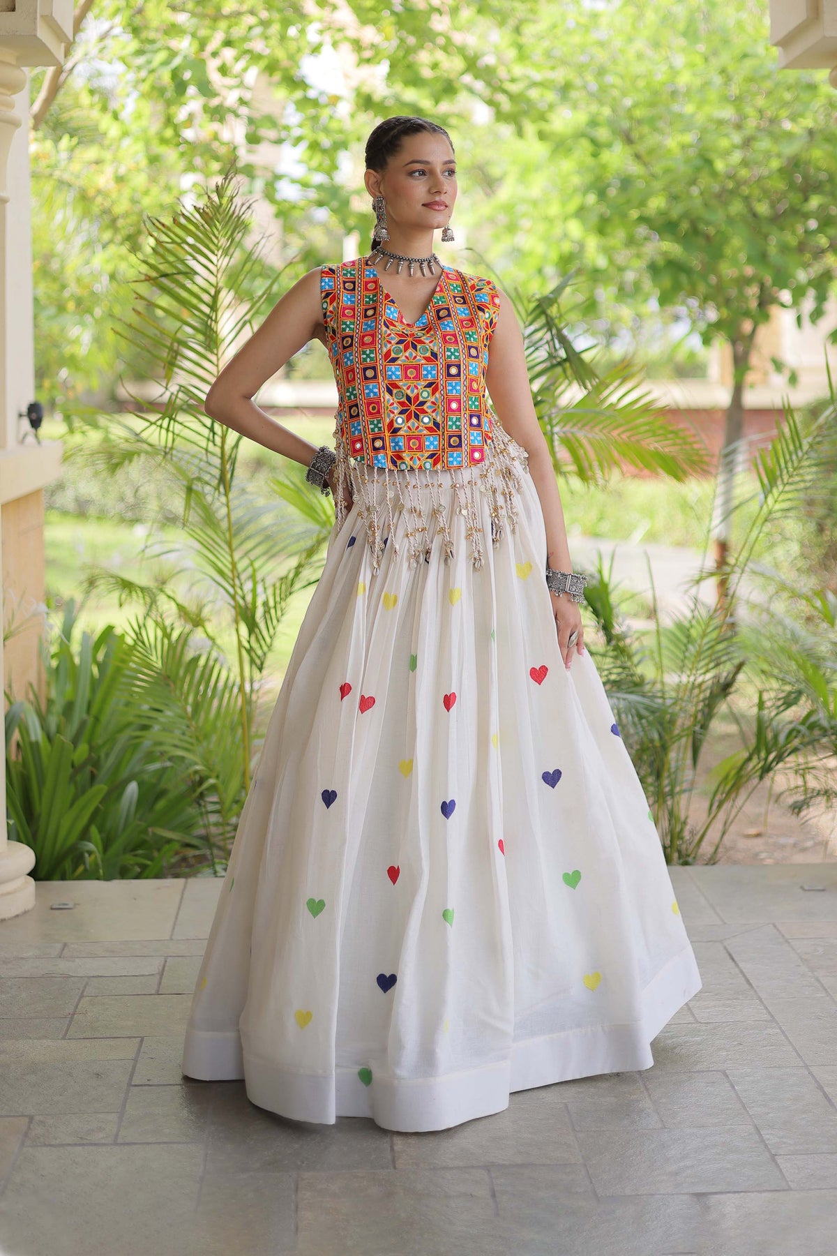Prem Kutchi White Kora Cotton Lehenga Set