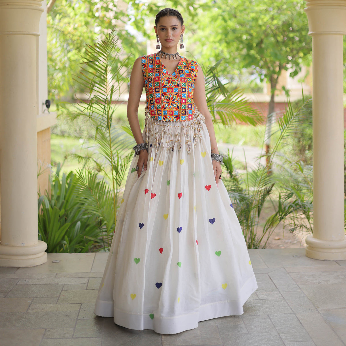 Prem Kutchi White Kora Cotton Lehenga Set
