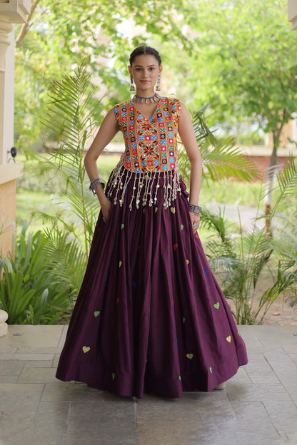 Prem Kutchi Wine Kora Cotton Lehenga Set