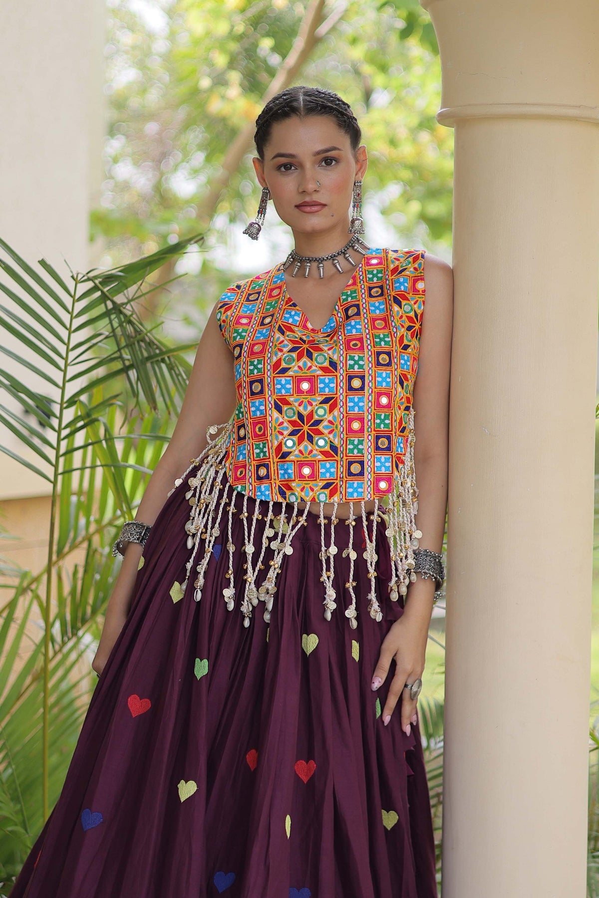 Prem Kutchi Wine Kora Cotton Lehenga Set