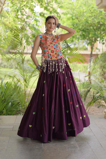 Prem Kutchi Wine Kora Cotton Lehenga Set