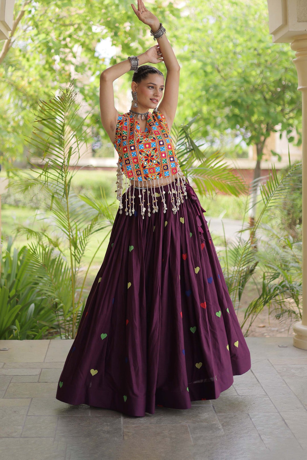 Prem Kutchi Wine Kora Cotton Lehenga Set