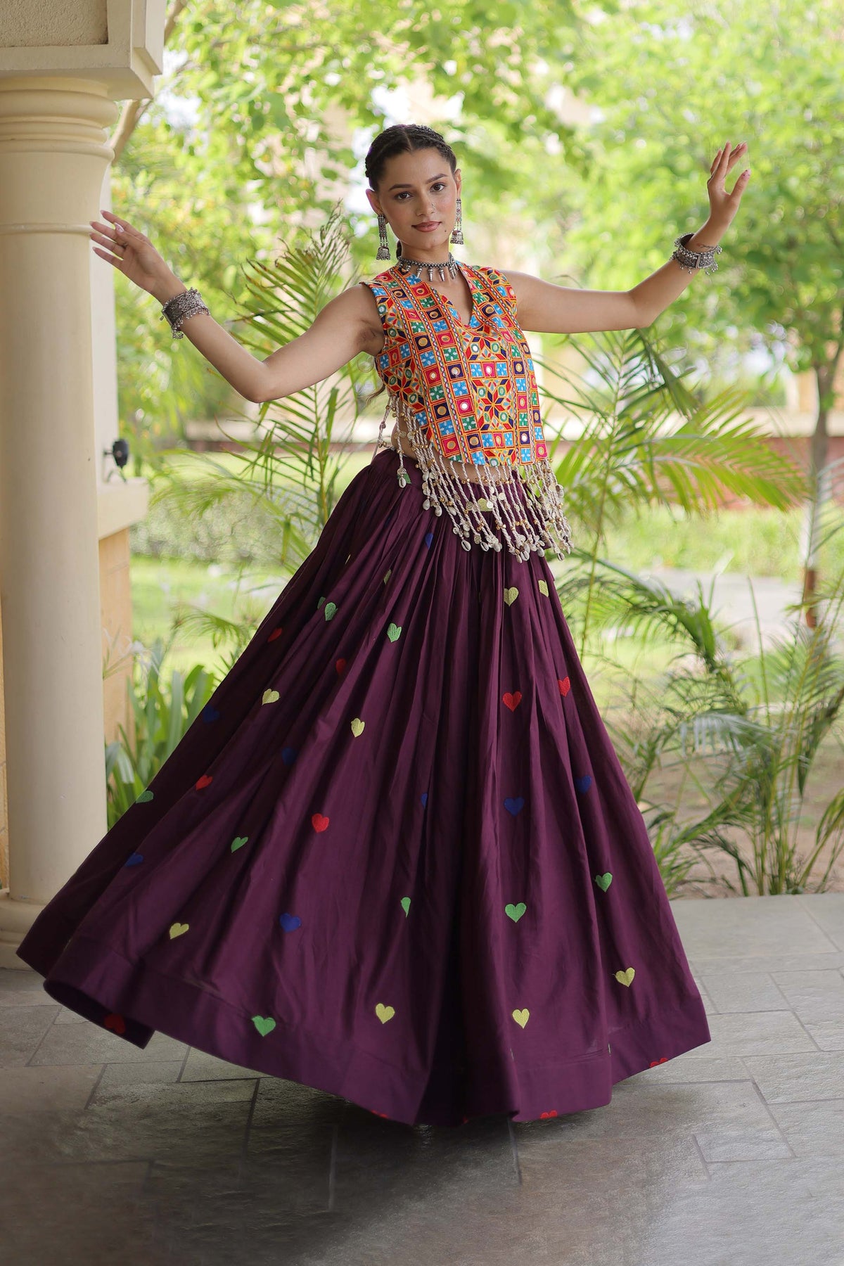 Prem Kutchi Wine Kora Cotton Lehenga Set