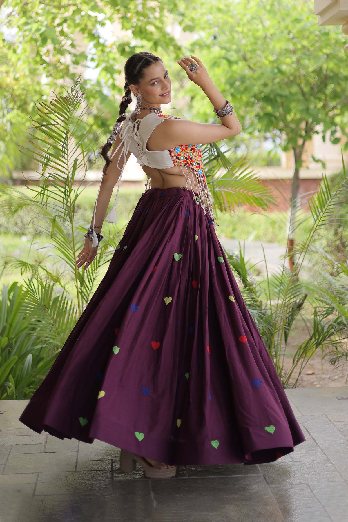 Prem Kutchi Wine Kora Cotton Lehenga Set