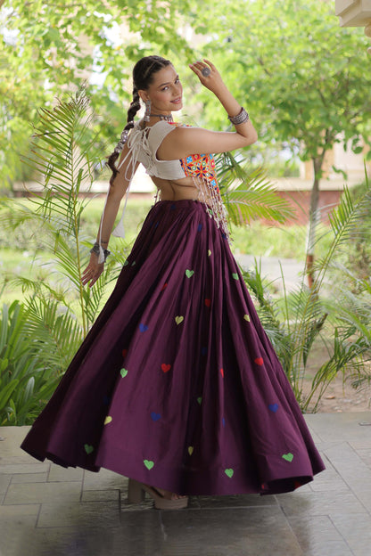 Prem Kutchi Wine Kora Cotton Lehenga Set