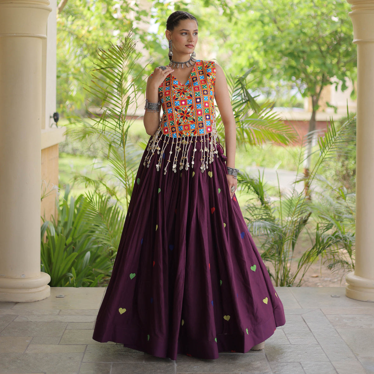 Prem Kutchi Wine Kora Cotton Lehenga Set