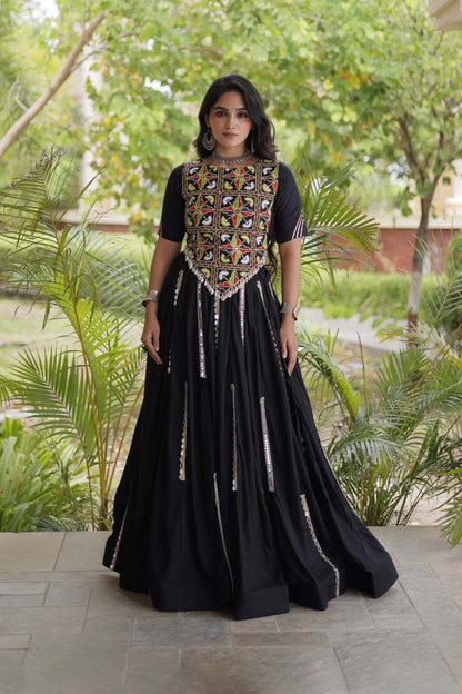 Nitara Kutchi Black Rayon Lehenga Set