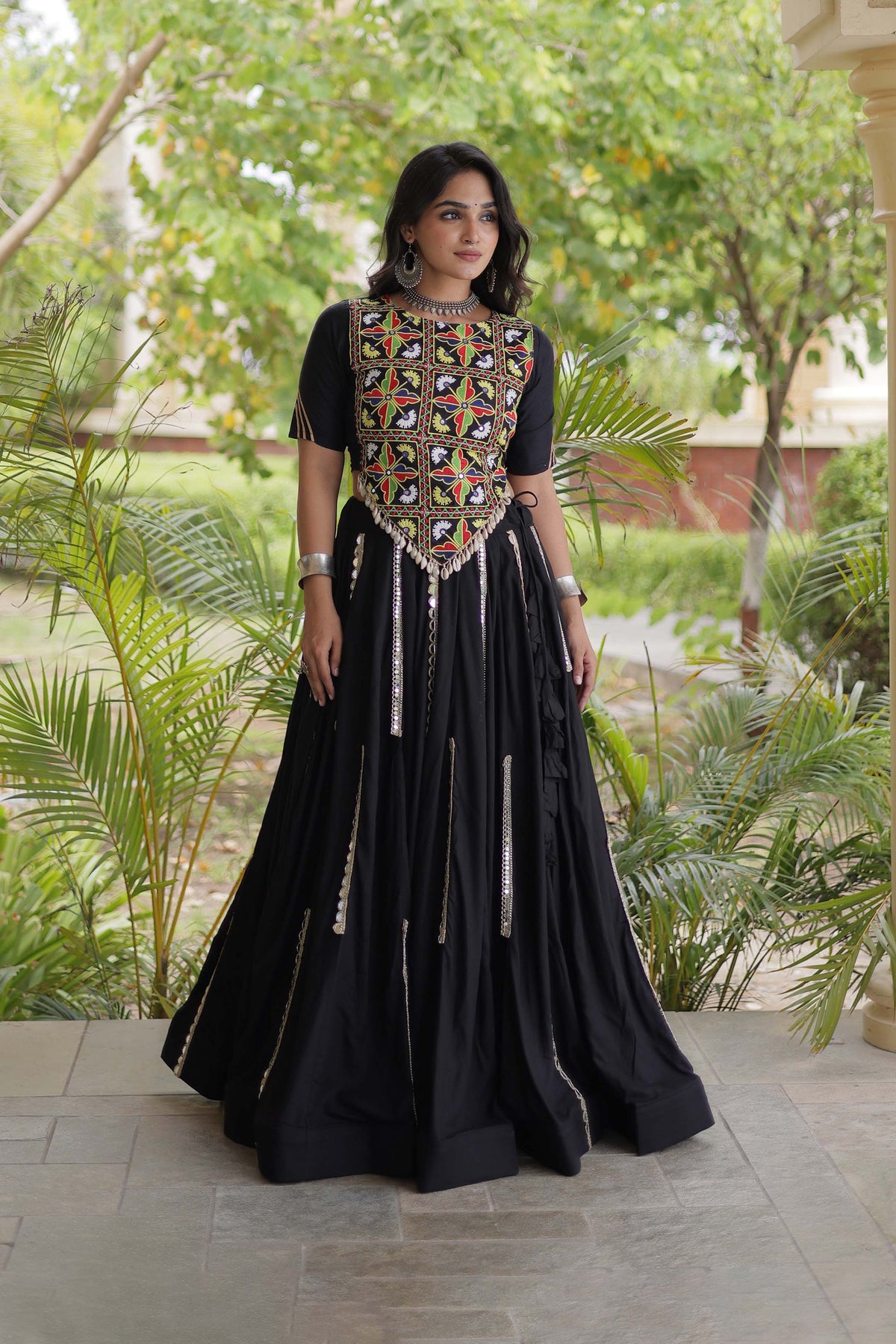 Nitara Kutchi Black Rayon Lehenga Set