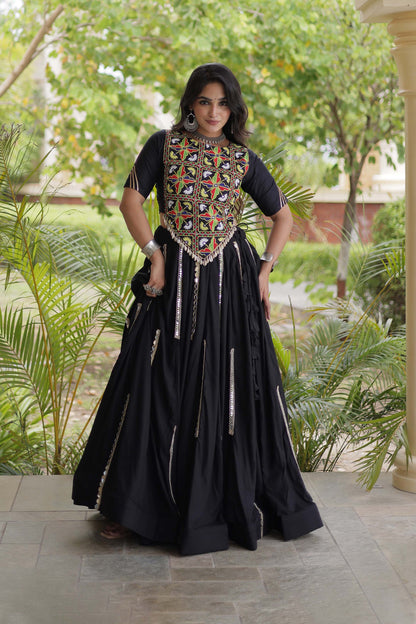 Nitara Kutchi Black Rayon Lehenga Set