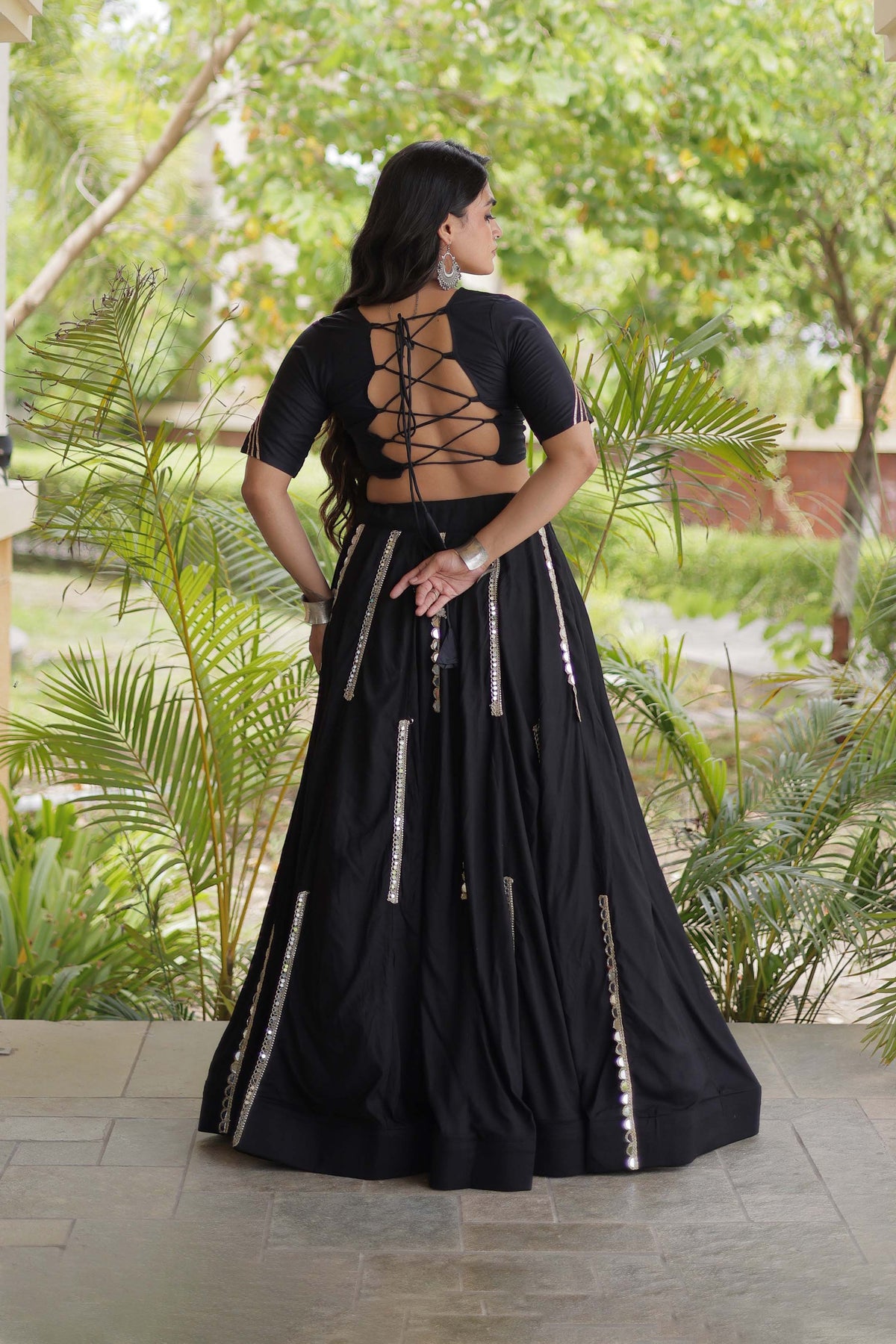 Nitara Kutchi Black Rayon Lehenga Set