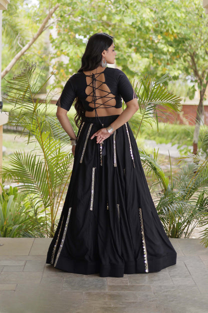 Nitara Kutchi Black Rayon Lehenga Set