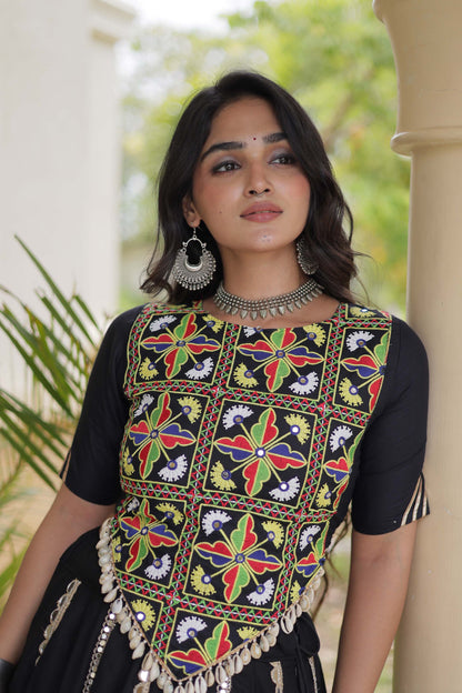 Nitara Kutchi Black Rayon Lehenga Set