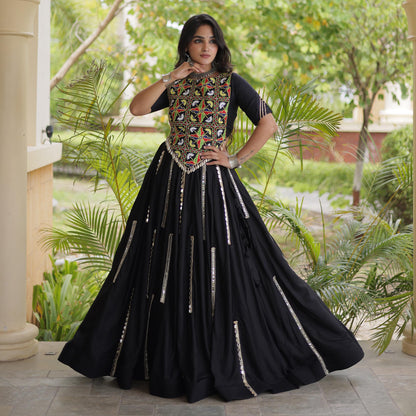 Nitara Kutchi Black Rayon Lehenga Set