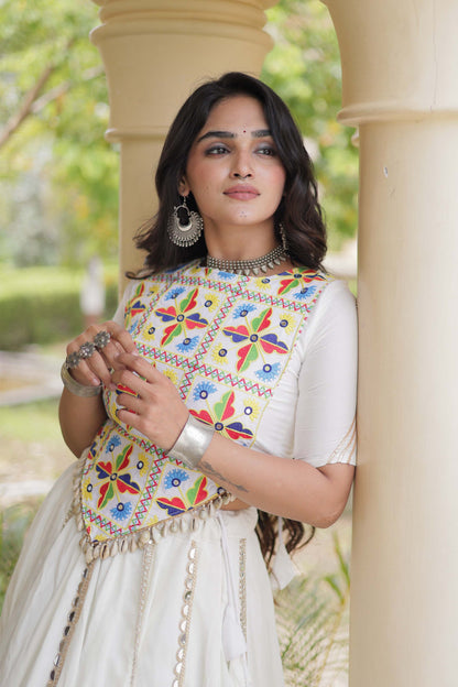 Nitara Kutchi White Rayon Lehenga Set